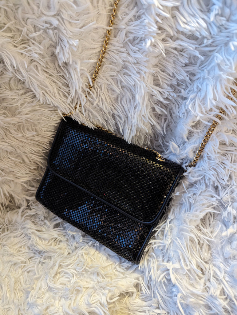 Black Sequin Purse w/Gold Chain