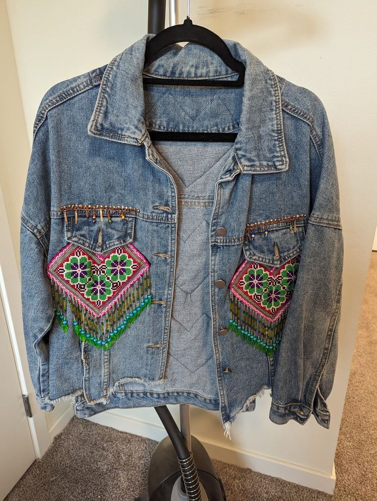 Hmong Boho-Style Denim Jacket