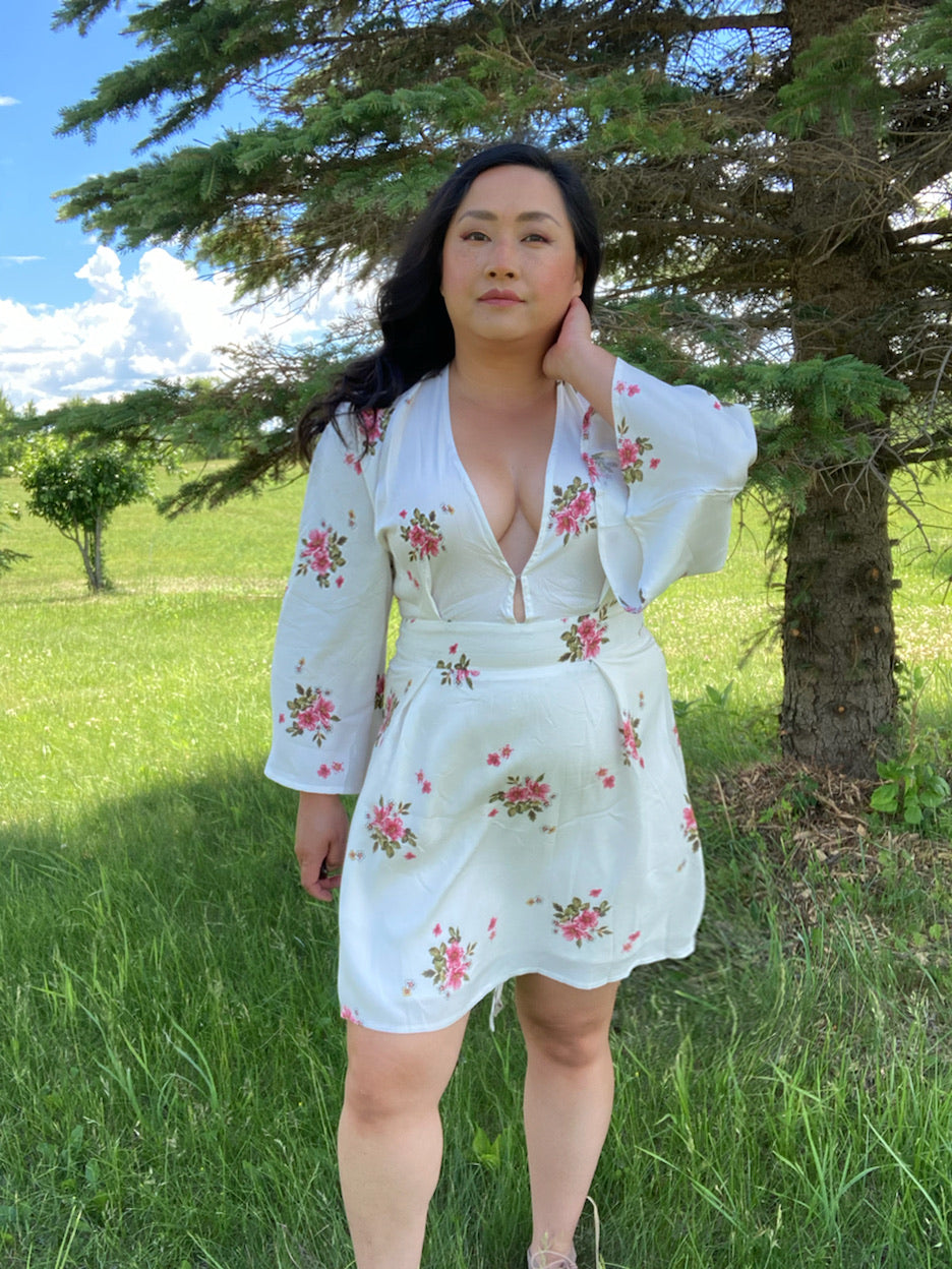 White Floral Kimono Dress