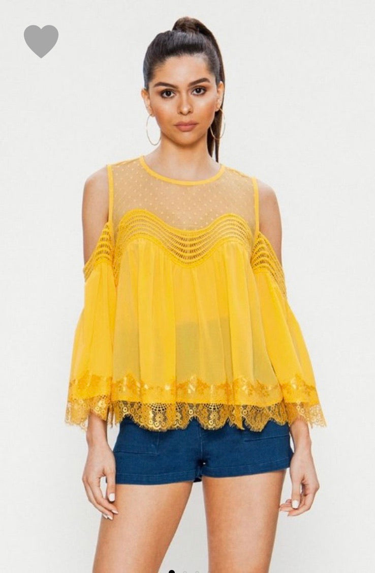 Yellow French Cold Shoulder Blouse