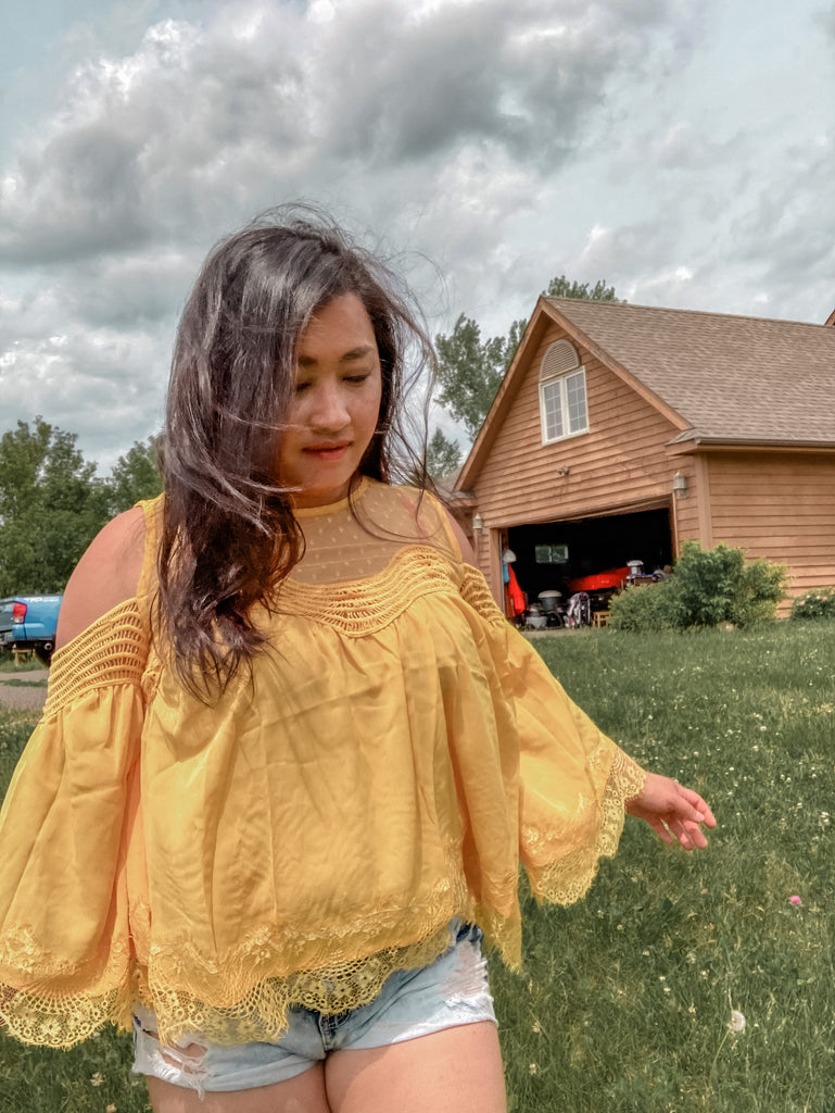 Yellow French Cold Shoulder Blouse